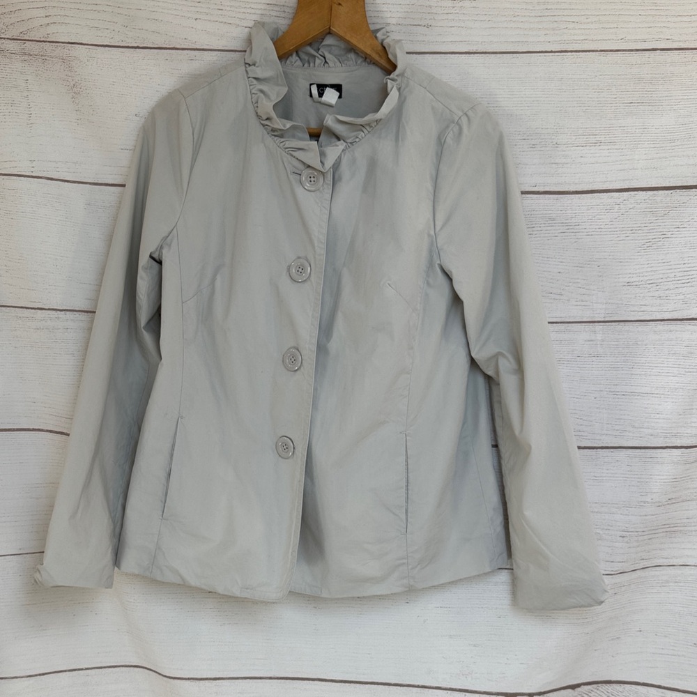 Tan Women's lightweight Ruffle Collar Button Jacket J Crew size 8
